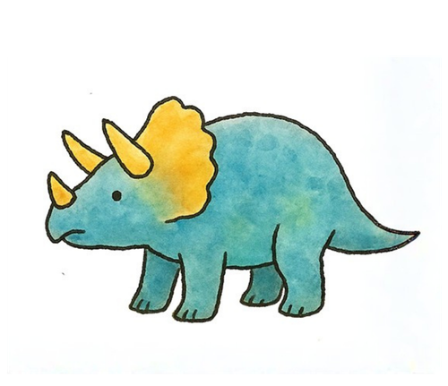 Cute hand-drawn dinosaur representing the Dino and unicorn discoverers summer camp program at Kids Village in Orem, Utah